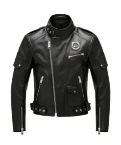 soft black leather biker jacket