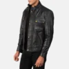 Frank's Cowhide Black Leather Biker Jacket - Image 2