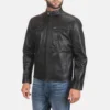 Men's Distressed Black Leather Jacket - Image 3