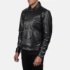 Cowhide Men's Black Leather Peacoat - Image 2