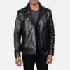 Cowhide Men's Black Leather Peacoat - Image 3