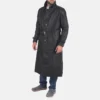 Cowhide Men's Black Leather Trench Coat - Image 4