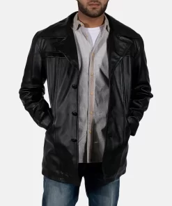 black leather men's coat