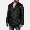 Black Leather Men's Coat - Image 2
