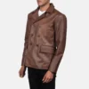 Cowhide Brown Leather Peacoat - Image 3