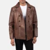 Cowhide Brown Leather Peacoat - Image 4
