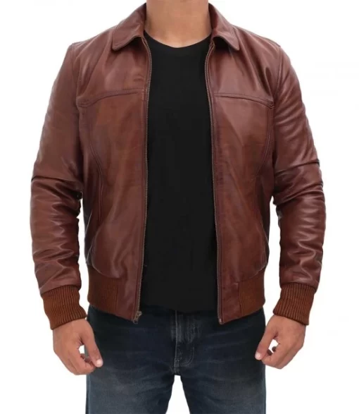 dark brown bomber real lambskin leather jacket