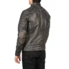 Men's Distressed Brown Leather Biker Jacket - Image 3