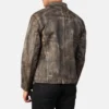 Mens Distressed Brown Leather Biker Jacket - Image 4