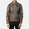 Mens Distressed Brown Leather Biker Jacket - Image 2
