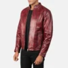 Mens Distressed Burgundy Leather Jacket - Image 4
