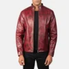 Mens Distressed Burgundy Leather Jacket - Image 3
