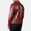 Mens Distressed Burgundy Leather Jacket - Image 2