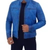 Men's Light Blue Leather Biker Jacket - Image 2