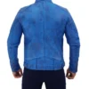 Men's Light Blue Leather Biker Jacket - Image 4
