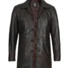 Mens Distressed Dark Brown Leather Car Coat - Image 2