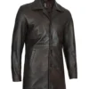 Mens Distressed Dark Brown Leather Car Coat - Image 4