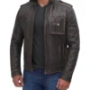 Men's Distressed Ruboff Brown Cafe Racer Leather Jacket - Image 4
