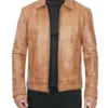 Distressed Waxed Yellow Casual Vintage Leather Jacket - Image 2