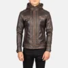 Rubin's Vintage Brown Hooded Leather Biker Jacket - Image 2