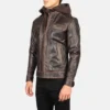 Rubin's Vintage Brown Hooded Leather Biker Jacket - Image 4
