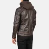 Rubin's Vintage Brown Hooded Leather Biker Jacket - Image 5