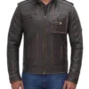 Men's Distressed Ruboff Brown Cafe Racer Leather Jacket - Image 2