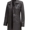 Women Distressed Dark Brown Leather Coat - Image 2