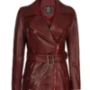 Women’s Asymmetrical Fitted Burgundy Leather Jacket - Image 4