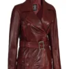 Women’s Asymmetrical Fitted Burgundy Leather Jacket - Image 5