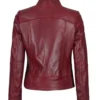 Women’s Slim Fit Distressed Maroon Leather Jacket - Image 3