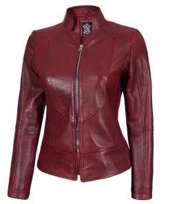 Womens-Slim-Fit-Distressed-Maroon-Leather-Jacket