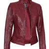 Women’s Slim Fit Distressed Maroon Leather Jacket - Image 5