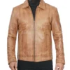 Distressed Waxed Yellow Casual Vintage Leather Jacket - Image 4
