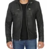 Frank Men's Black Snuff Cafe Racer Distressed Leather Jacket - Image 2