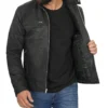 Frank Men's Black Snuff Cafe Racer Distressed Leather Jacket - Image 4