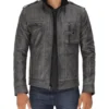 Mens Cafe Racer Light Grey Distressed Leather Jacket - Image 4