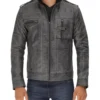 Mens Cafe Racer Light Grey Distressed Leather Jacket - Image 3