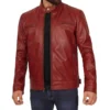 Men's Distressed Maroon Retro Quilted Biker Leather Jacket - Image 3