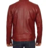 Men's Distressed Maroon Retro Quilted Biker Leather Jacket - Image 4