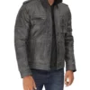 Mens Cafe Racer Light Grey Distressed Leather Jacket - Image 5