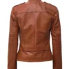 Distressed Women’s Asymmetrical Brown Moto Leather Jacket - Image 4