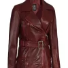 Women Distressed Women’s Asymmetrical Fitted Burgundy Leather Jacket