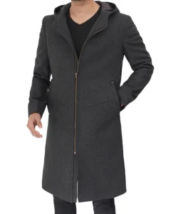 fit long wool coat for mens with hood