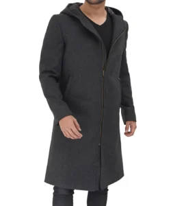 lond winter wool coat with hood for mens