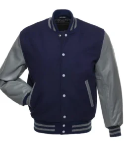 blue and grey varsity jacket