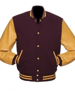 maroon and gold varsity jacket