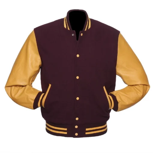 maroon and gold varsity jacket