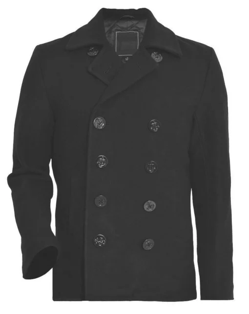 Men's Black Double Breasted Fit Peacoat