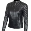 black quilted biker jacket leather for womens